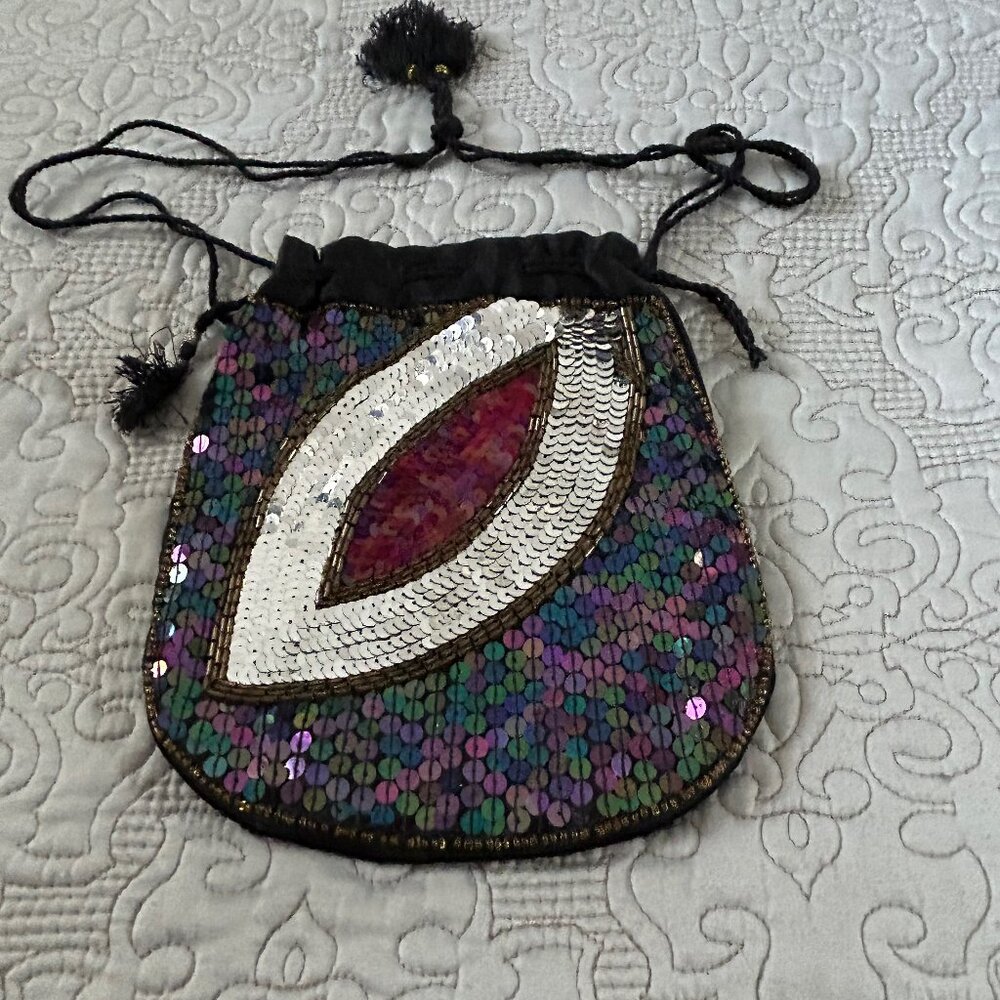 Ladies Sequined Drawstring Bag Vintage 70s